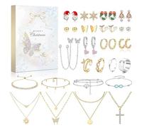 Cysincos Gioielli Calendario dell'Avvento 2025 da donna per adulti, calendario natalizio con 24 sorprese, collana di Natale, orecchini