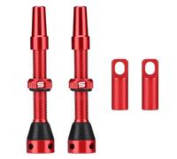 CYSKY 2 Pezzi Valvole Presta Tubeless MTB 40mm 44mm con Strumento di Rimozione del Nucleo della Valvola e Tappi dello Stelo della Valvola (Rosso, 40mm)