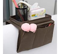 Cysocool - Organizer per bracciolo divano con vassoio, portaoggetti per bracciolo divano con portabicchieri, porta telecomando TV, tasca per tablet, libro, riviste, DVD, occhiali, bicchieri, snack