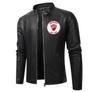 CYSRNDA Duca-i - Giacca da uomo in vera pelle PU Ricamo stile moto casual - Giacca da motociclista per primavera autunno, Nero , L