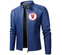 CYSRNDA Duca-i - Giacca da uomo in vera pelle PU Ricamo stile moto casual - Giacca da motociclista per primavera autunno, blu, XS