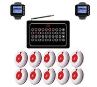 CYSSJF Chiama Cameriere da Tavolo, Cercapersone Ristorante | Salvavita Anziani, Chiamata Infermiere Ospedale, Pulsante Chiamata Casa di Riposo |1 Display+2 Orologio Ricevitore+10 Pulsante per Chiamata