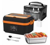 CYTBEK Electric Lunch Box, calda alimentare portatile con batteria ricaricabile, riscaldatore per pasti in acciaio inossidabile per ufficio e viaggio Black-orange