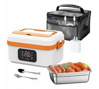 CYTBEK Electric Lunch Box, calda alimentare portatile con batteria ricaricabile, riscaldatore per pasti in acciaio inossidabile per ufficio e viaggio White-orange