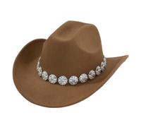 CYUCHENC Cappello Cowboy A Cilindro da Occidentale Fiore in Metallo con Strass Gemma Accessori per Catena Cinturino Sottogola-Cammello-m（56-58 Cm）