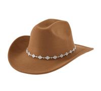 CYUCHENC Cappello Cowboy Cappelli da in Feltro Uomo E Donna, A Cilindro Stile Bohémien, Accessori con Strass Rombo, Tesa Curva, Adatti per Viaggi Pastorali-Cammello-m（56-58 Cm）