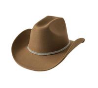 CYUCHENC Cappello Cowboy Eleganti Accessori per Cappelli da Uomo E Donna, Elegante A Cilindro con Pietre Preziose Quadrate, in Feltro Festa-Cammello-m（56-58 Cm）