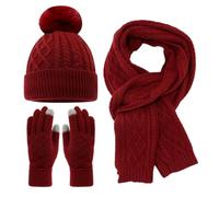CYUCHENC Set berretto sciarpa guanti inverno Da Tre Pezzi Di Cappello, E Lavorati A Maglia Donna Con Velluto Per Il Calore, Ciclismo All'aperto, Protezione Le Orecchie, Cappello Lavorato Lana-borgogna