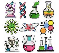 CYWQ 10 toppe termoadesive scientifiche, fisiche, biologia, chimica, laboratorio, da cucire, per riparazioni, esperimenti scientifici, atomi, DNA, virus, fai da te, regali artigianali per cappotti