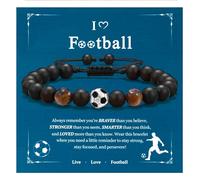 CyxenNova Bracciale Uomo Pelle Pietre Naturali Idee Regalo Uomo Fidanzato Lui Compleanno Accessori Uomo Braccialetto Con Ciondolo A Forma Di Pallone Da Calcio Gioielli Uomo (Tigereye Soccer)