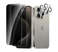 CYYAGE 2 Pezzi Vetro Temperato Pellicola Protettiva Privacy per iPhone 15 Pro e 2 Pezzi Vetrino Protezione Fotocamera, Anti Spy Protettivo Film Durezza 9H, Anti Graffio, Senza Bolle