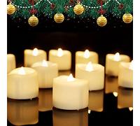 CYYSHR Candele a LED, con timer, candele elettriche a batteria, automatiche per 6 ore accese e 18 ore spente, 12 candele a LED, fiamma tremolante [plastica, bianco caldo]