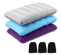 CYZBL 3 Pezzi Cuscino Floccato Gonfiabile Compatto e Confortevole, Cuscino da Campeggio da Viaggio con Borse Portaoggetti, Cuscino Comprimibile Ultraleggero per Spiaggia Escursioni Dormire