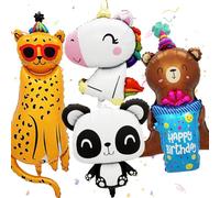 CYZJPRVN 4 Pezzi Palloncini in Foil Animali Giungla, XXl Leopardo+Orso+ Panda+Unicorno Palloncini, Gigante Coccodrillo Zebra Scimmia Safari Palloncino Per Bambini Compleanno Ragazzi Ragazza