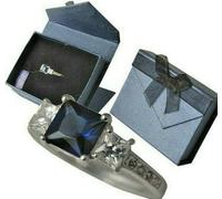 Cz 925 Anello Argento Sterling Quadrato Pietra Blu Zaffiro Regalo Box 6 7 8 9
