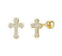 CZ Croce 20g Barbell Palla Orecchini in Argento Sterling per Donne Ragazze Cristallo Piccoli Borchietti Cartilagine Trago 4mm Tallone Vite Indietro Sottile Finto Piercing Gioielli per il Corpo