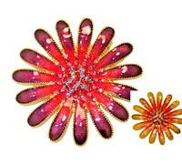 Cz Oro Giallo Pin Girasole 18kt Spilla Viola Fiore Rosso Large a Pavé Fine Nuovo