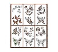 CZAKOMIX Set di 6 Stencil, Design Openwork, Farfalla, Elementi Floreali, Stencils per Pareti, Bianco, 29,8*15,9cm, Stencil per Pittura per Pittura, Scrapbooking, Diario Fai Da Te, Decorazione Murale