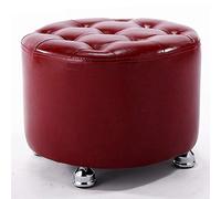 CZAOERXB Pouf Poggiapiedi Poggiapiedi Poggiapiedi in Legno,Rotondo Trucco Tavolino Sedia Pouf Sgabello con Finta Pelle-Rosso 40x40x30cm(16x16x12inch)