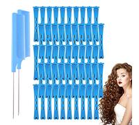 CZAYEFNH 50 PCS Bigodini per Capelli Rullo, 2 pettine a coda di topo in acciaio inossidabile, Capelli In Plastica Canne Lunghe,Con Elastico In Gomma Bigodini Per Aste Permanenti (0.35 Pollici, Blu)