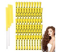 CZAYEFNH 50 PCS Bigodini per Capelli Rullo, 2 pettine a coda di topo in acciaio inossidabile, Capelli In Plastica Canne Lunghe,Con Elastico In Gomma Bigodini Per Aste Permanenti (0,28 Pollici, Giallo)