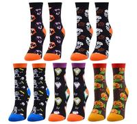 CZAYEFNH Calzini Donna Divertenti,5 Pairs Halloween Calzini Divertenti Regalo di Halloween Donna Uomo Cotone 35-40 Calzini di Zucca Scheletro