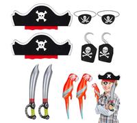CZAYEFNH Kit Avventura Pirata per Bambini - Set Costume Pirata con Spade Gonfiabili, Cappelli, Benda Occhio, Uncini e Pappagalli, Accessori per Festa e Cosplay