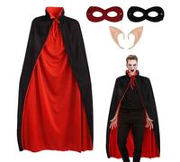 CZAYEFNH Mantello Cappuccio Nero Rosso, Mantello con Cappuccio Mantello da Vampiro, Lungo Mantello Costume di Halloween Carnevale Capo Masquerade(Reversibile-90cm)