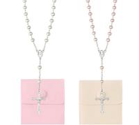 CZAYEFNH Rosario Cattolico con Collana in Perle Rosa e Bianche, 2 Sacchetti di Velluto, Ideale per Preghiera, Meditazione e Feste Religiose, Design Elegante e Spirituale