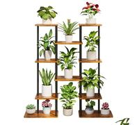 CZDANG 6 Tier Metal Plant Shelf for Multiple Plants，Wooden Flower Pot Holder,Multiple Storage Stand Unit Tall Display Rack，Minimalist Plant Display Holder for Outdoor Garden Patio Office Balcony