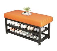 CZDANG Entryway Bench with 2-Tier Shoe Rack, Modern Iron Frame Put On Shoes,Shoe Storage Bench with Leather Cushion for Hallway, Bedroom, Living Room, Dining Room(60 * 31 * 51cm)