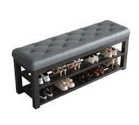 CZDANG Entryway Bench with 2-Tier Shoe Rack, Modern Iron Frame Shoes Organizer,Shoe Storage Bench with Leather Cushion for Hallway, Bedroom, Living Room, Dining Room(Grigio scuro,100 * 35 * 48cm)