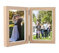 Czemo 6 Pollici 9.5 x 14.5cm Portafoto Pieghevole in Legno doppia piega 2 Cornice per Foto Collage Cornice per Famiglia Cornice da Tavolo Memoriale Cornice per Regalo di Nozze, Legna leggera