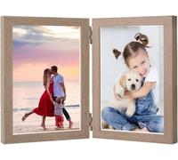 Czemo Cornice Portafoto 10x15 cm Pieghevole in Marrone chiaro Doppio Collage per Foto Multiple 2 Foto,Per Foto Collage Cornice per Famiglia Cornice da Tavolo Memoriale Cornice per Regalo di Nozze