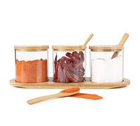 Czemo Set Barattoli Portaspezie 3x300ML Contenitori per cucina con coperchio, cucchiaio e pallet di bambù, Jar