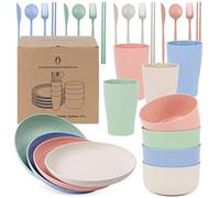 Czemo Set Piatti Campeggio 4 Persone, Set Stoviglie di Plastica Lavabili, Set Piatti e Posate per Campeggio, Stoviglie da Campeggio, Servizio di Piatti Colorati con Ciotole, Tazze, Forchette