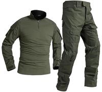 Czen Camicia da Combattimento Militare da Uomo Camicia Tattica a Maniche Lunghe Uniforme Pantaloni Tuta Airsoft BDU Camicia Paintball Camouflage Outfit (Green, M)