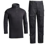 Czen Camicia da Combattimento Militare da Uomo Camicia Tattica a Maniche Lunghe Uniforme Pantaloni Tuta Airsoft BDU Camicia Paintball Camouflage Outfit (Black, XXL)