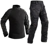Czen Camicia da Combattimento Militare da Uomo Camicia Tattica a Maniche Lunghe Uniforme Pantaloni Tuta Airsoft BDU Camicia Paintball Camouflage Outfit (BlackCp, L)