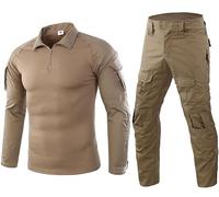 Czen Camicia da Combattimento Militare Uomo Tattica a Maniche Lunghe Uniforme Pantaloni Tuta Airsoft BDU Paintball Camouflage Outfit (Khaki, L)