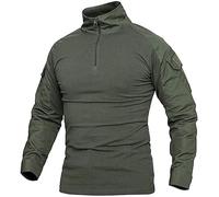 Czen Camicie Militari tattiche da Uomo Camicia a Maniche Lunghe Mimetica Camicia a Maniche Lunghe con Zip 1/4 Camicia da Trekking dell'Esercito all'aperto, B-verde, L