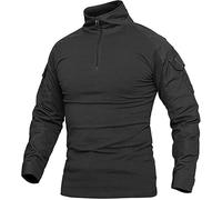 Czen Camicie Militari tattiche da Uomo Camicia a Maniche Lunghe Mimetica Camicia a Maniche Lunghe con Zip 1/4 Camicia da Trekking dell'Esercito all'aperto, B-nero, M