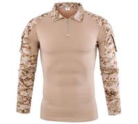 Czen Camicie Militari tattiche da Uomo Camicia a Maniche Lunghe Mimetica Camicia a Maniche Lunghe con Zip 1/4 Camicia da Trekking dell'Esercito all'aperto, smsm, XL