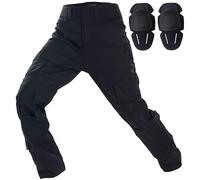 Czen Pantaloni Militari Uomo Cargo Tattico Combattimento Uomo Multi-Tasche Paintball BDU Pantaloni Softair Caccia Pantaloni con Ginocchiere, Nero , L