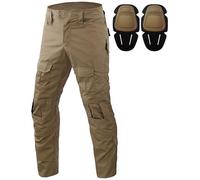 Czen Pantaloni Militari Uomo Cargo Tattico Combattimento Uomo Multi-Tasche Paintball BDU Pantaloni Softair Caccia Pantaloni con Ginocchiere, cachi., XL