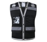 Cześć, Vesta Vis, Traffic Work Vest Pockets Surveyor Engineer Mesh Night Warning Multicolor S-XXL(Black,XXL)