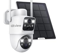 CZEview 4MP Telecamera Wi-Fi Esterno Senza Fili con Doppia Lente, Videocamera Sorveglianza Esterno a Batteria, Pannello Solare, 360° PTZ, Visione Notturna A Colori, Audio Bidirezionale, Allarmi Pir