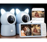 CZEview 5,5" 2K Baby Monitor Video e Audio, Luce Notturna & Musica, Telecamera Bambini, Controllo Tramite APP Mobile & Monitor, Rilevamento di Grida/Movimento (Include 2 Telecamere Blu)