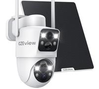 CZEview Telecamera Wi-Fi Esterno Senza Fili, 4MP Videocamera Sorveglianza con pannello solare, Doppio Obiettivo e Doppio PIR a Batteria, 2.4GHz, 360° PTZ (Pannello solare separato/bianco)