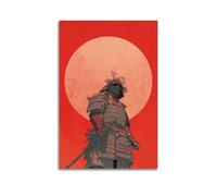CZHXYZ Poster su tela da parete per camera da letto e soggiorno, decorazione per camera da letto e soggiorno, guerriero armatura samurai giapponese sotto il sole rosso, 40 x 60 cm, senza cornice